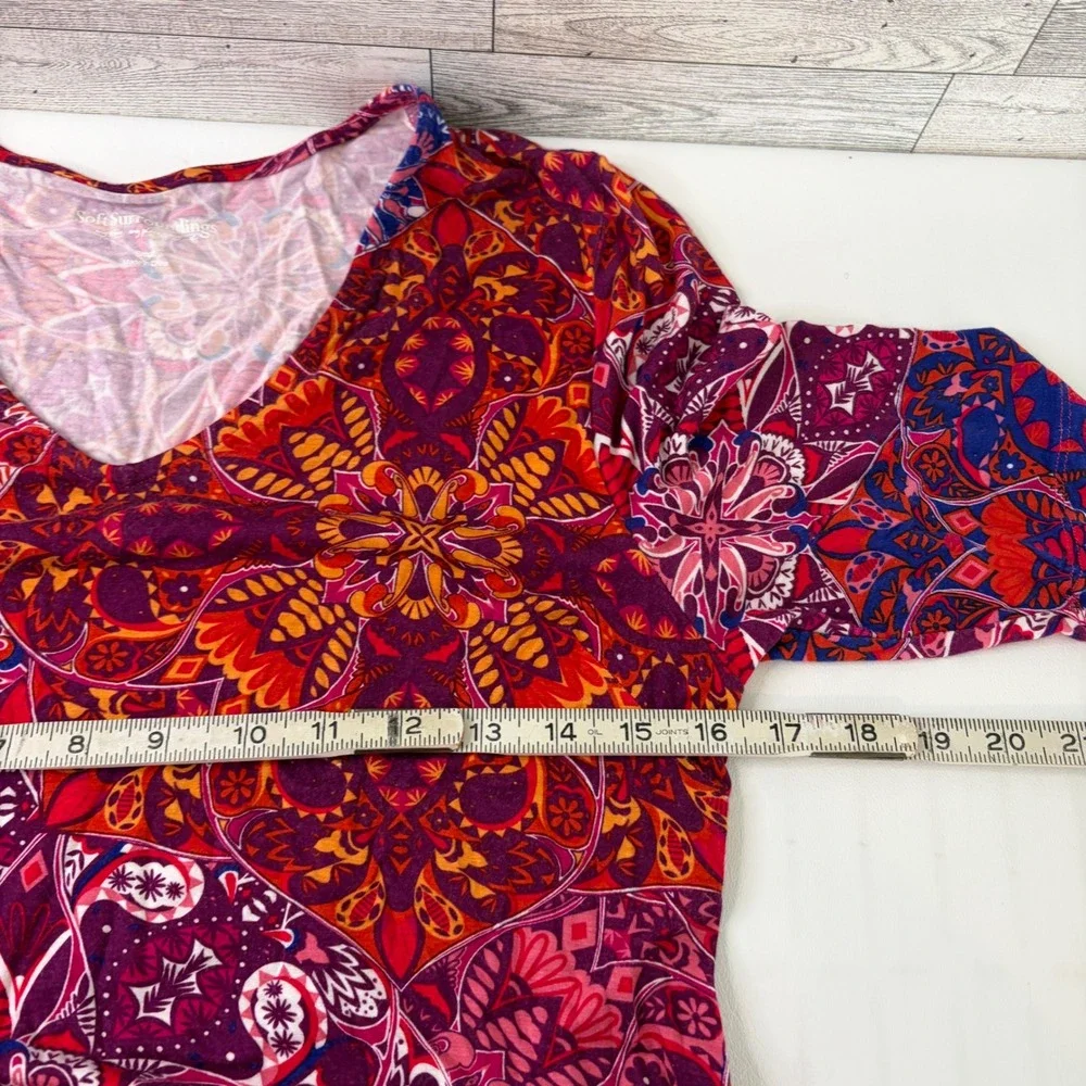 Soft Surroundings Maxi Dress Women Small Pink Mandala Geometric V-Neck Boho